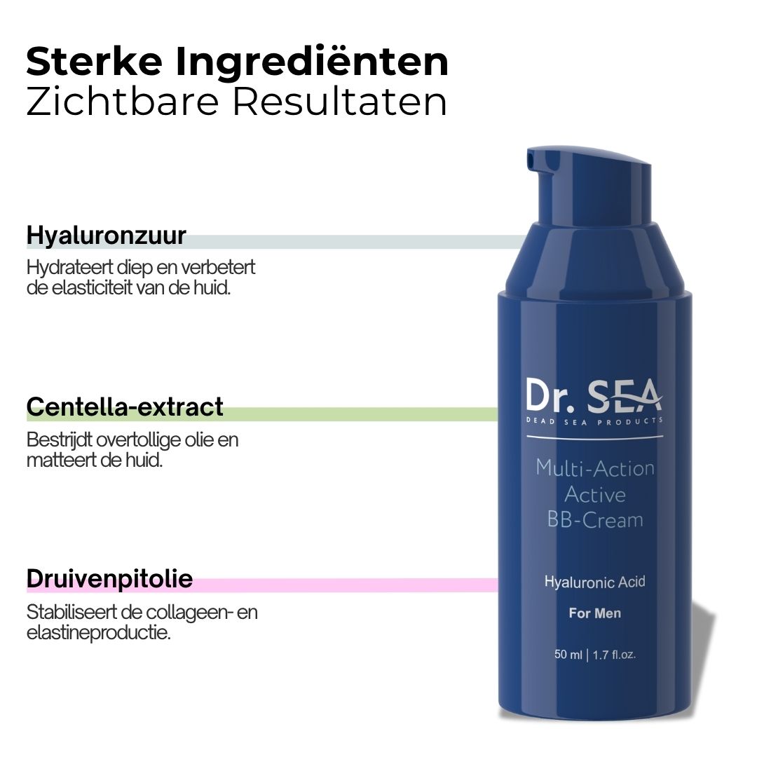 BB-Crèmefles, dop ernaast, tekst en productkenmerken. Crème-monster ernaast.