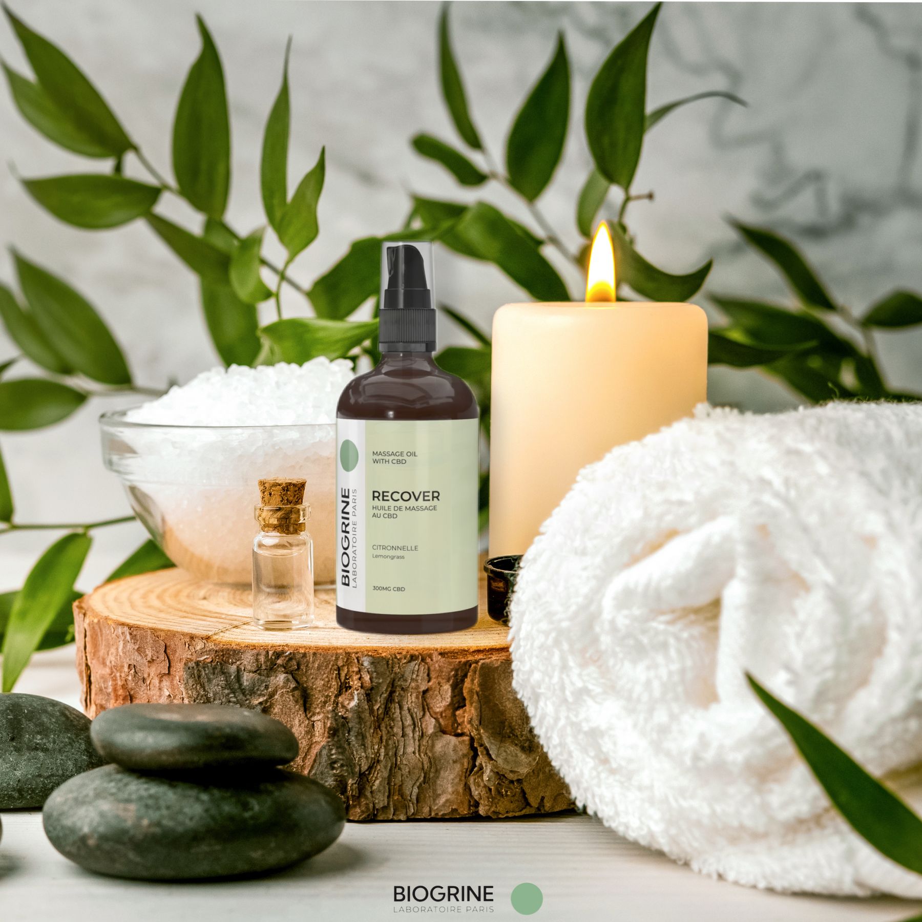BIOGRINE "RECOVER" CBD-massageolie met citroengras