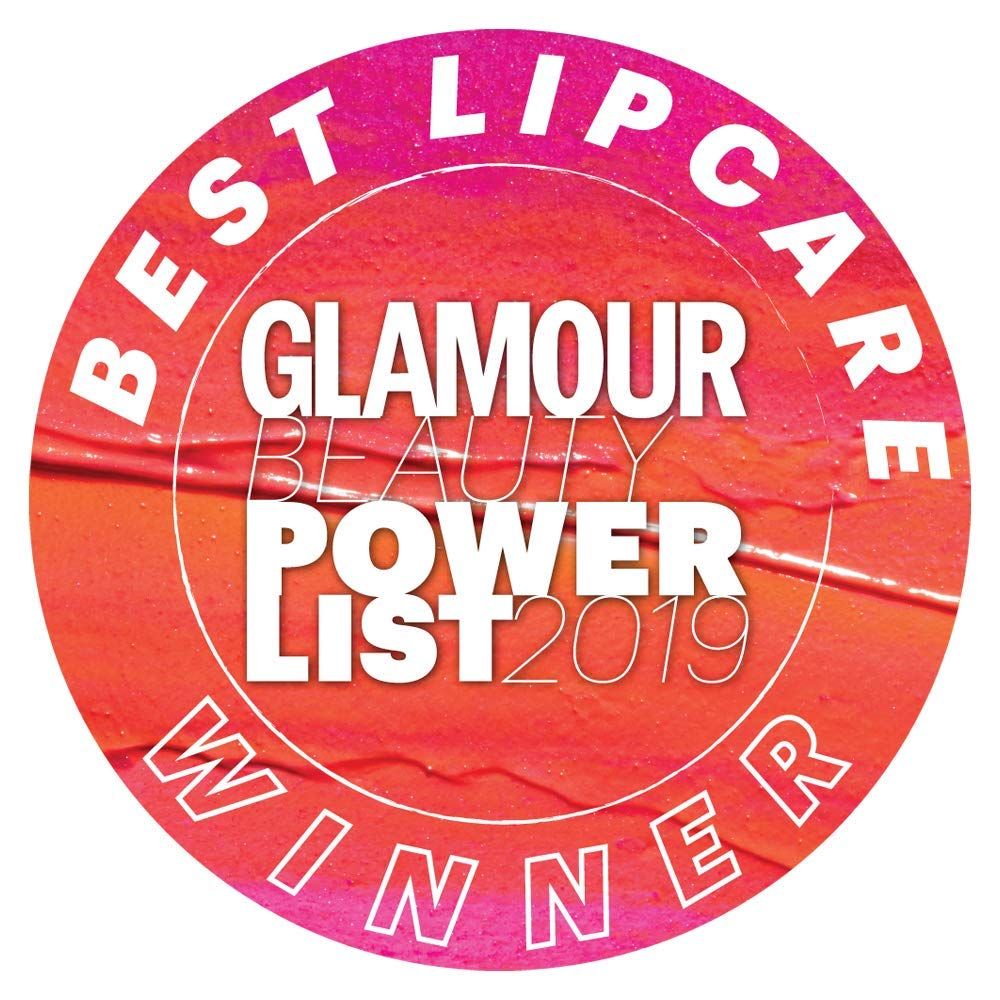 Autocollant rond avec texte : BEST LIP CARE, GLAMOUR BEAUTY POWER LIST 2019 WINNER.