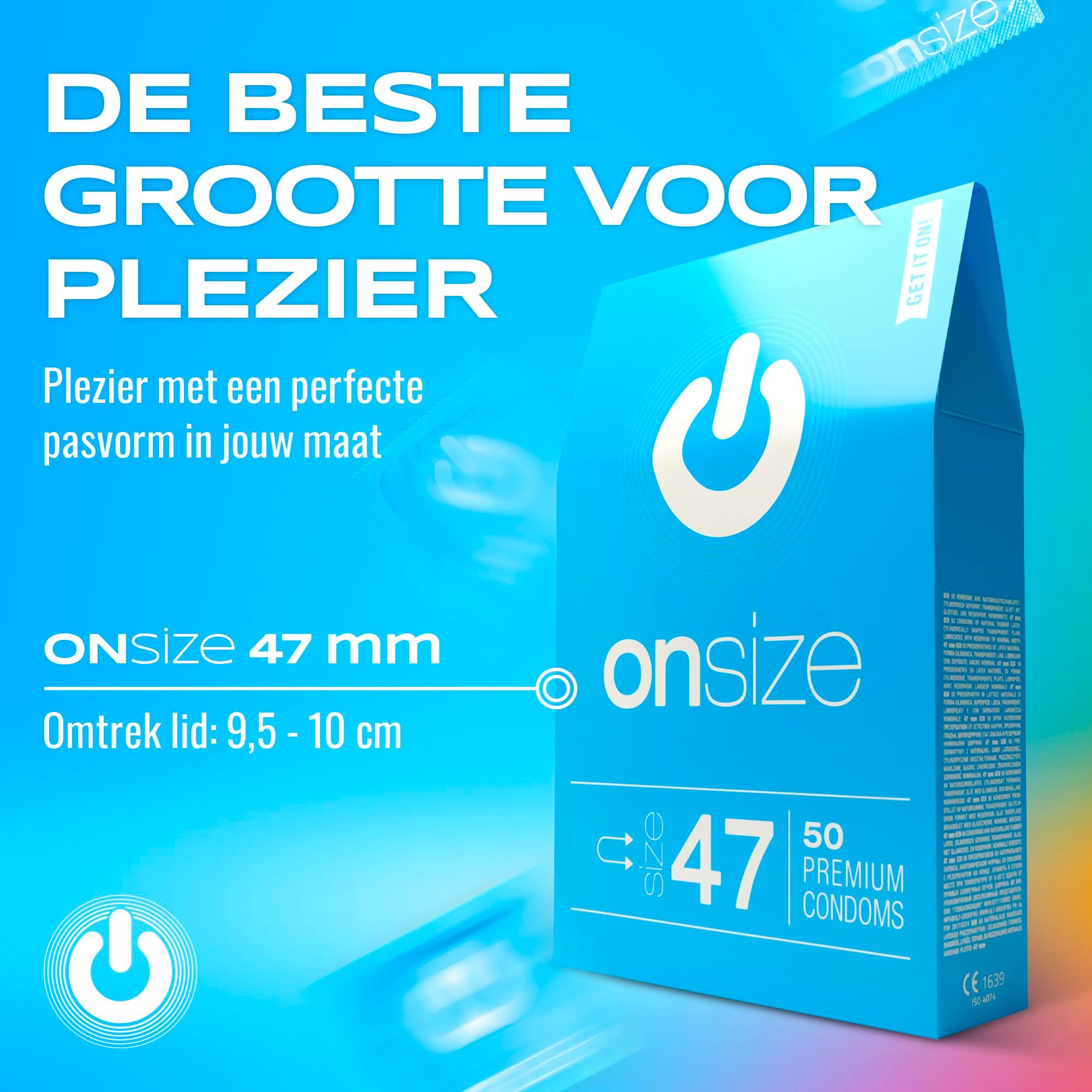 Blauwe ONsize verpakking, 50 condooms, maat 47mm.