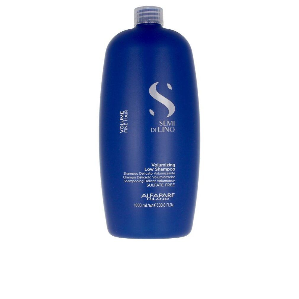 Flacon bleu SEMI DI LINO Volumizing Low Shampoo, 1000 ml. Alfaparf Milano.