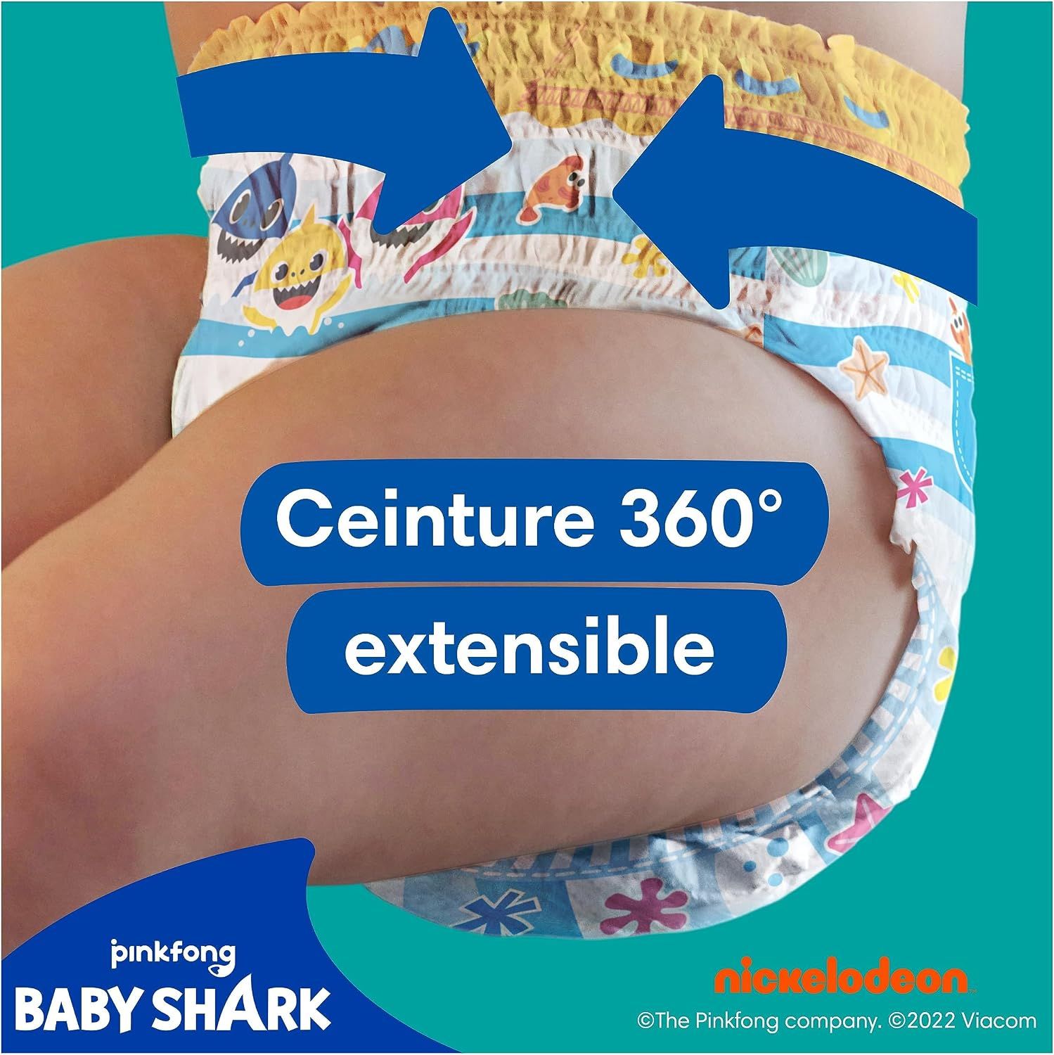 Pampers Splashers : ceinture extensible 360° et côtés extensibles pour le confort.