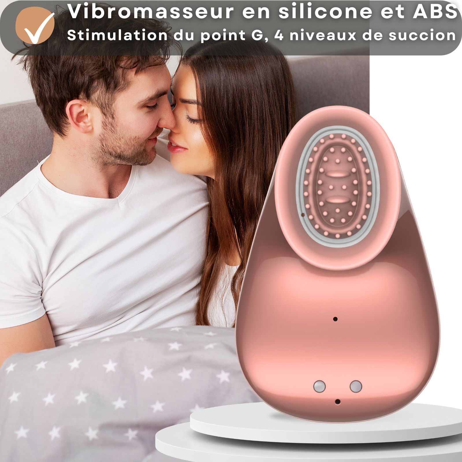 Vibrateur rose avec ventouse, hauteur 10 cm.