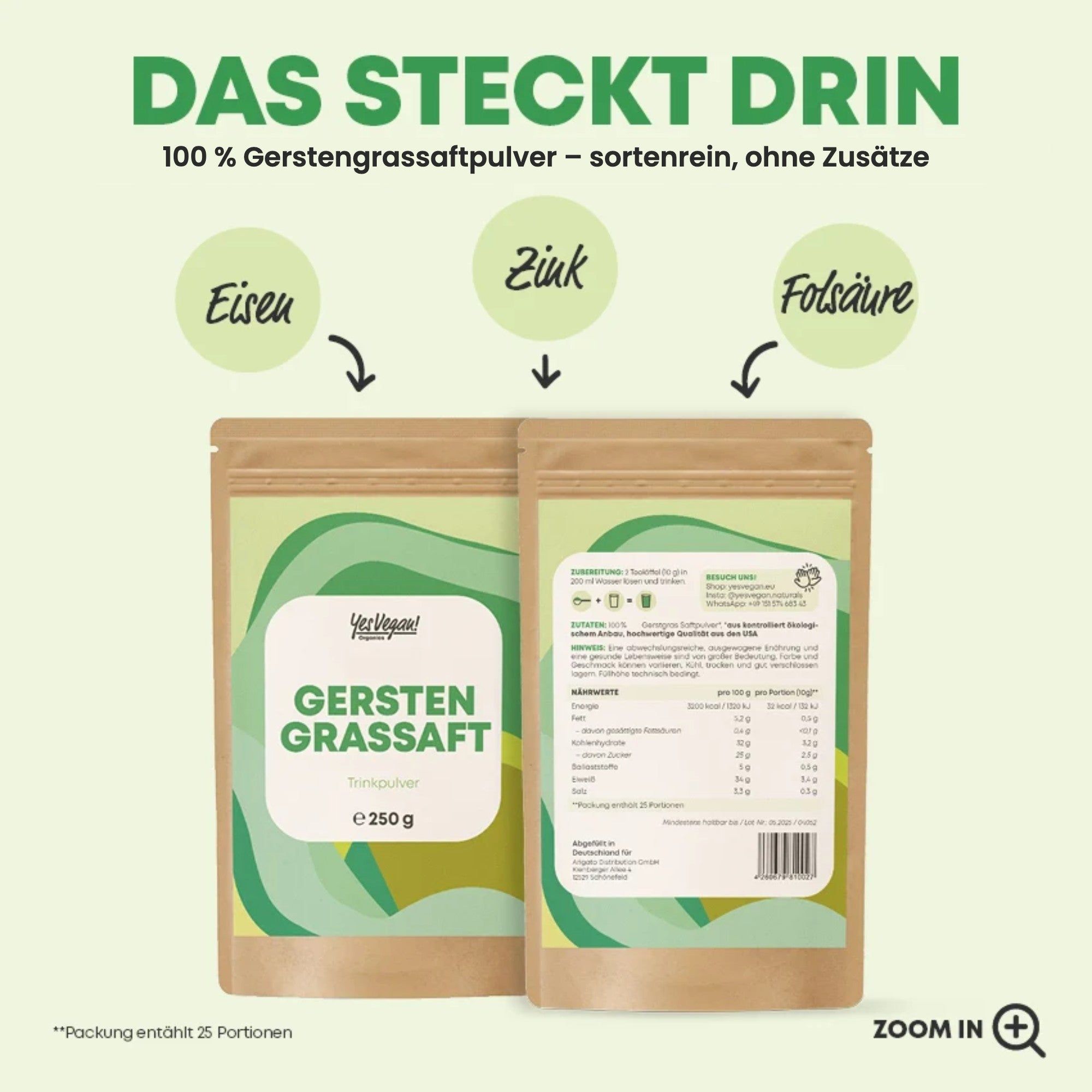 Een Spermidine capsule van Yes Vegan! met informatie over dosering en veganistische productie.