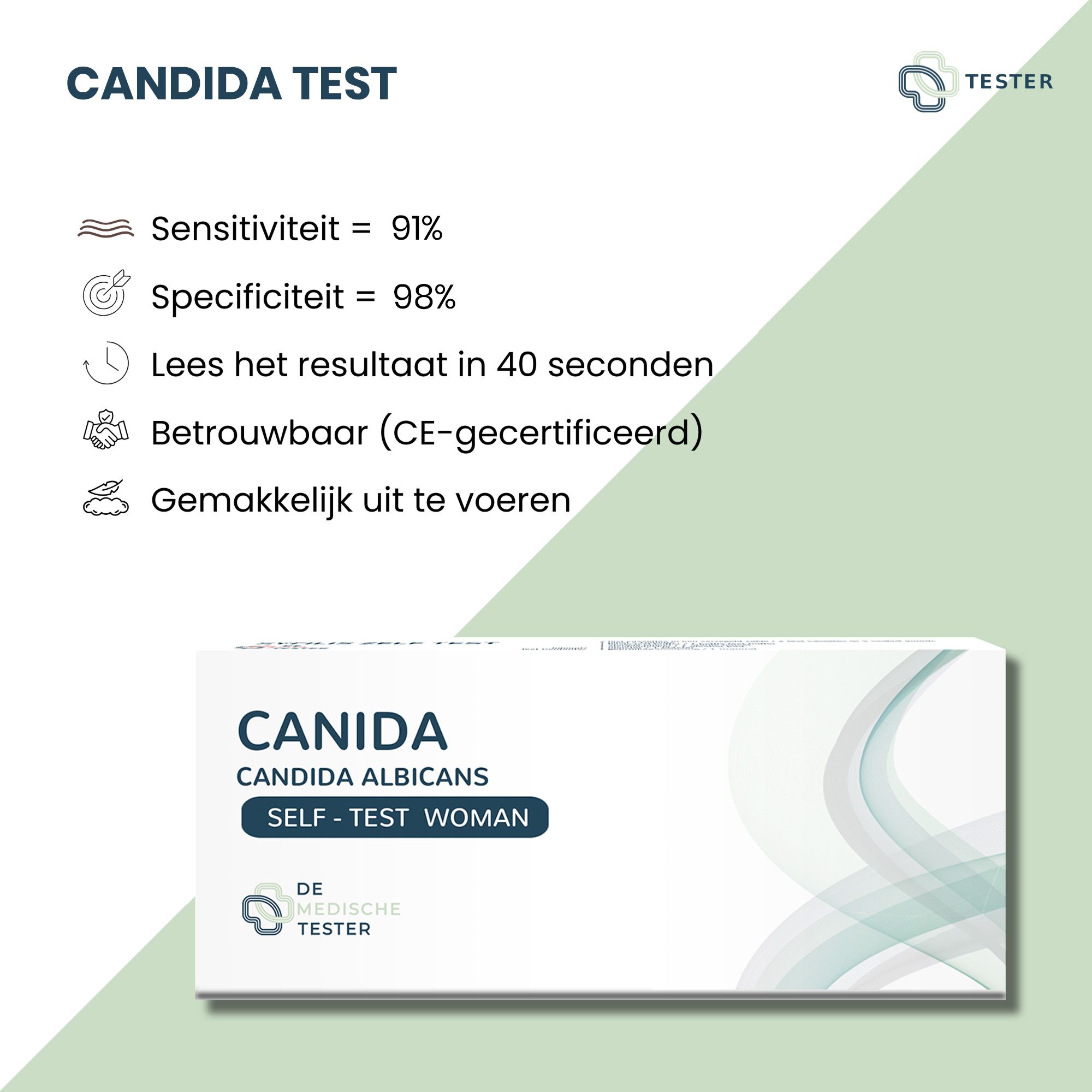 Texte d'informations sur le test Candida. Sensibilité, spécificité, temps de résultat et certification CE.