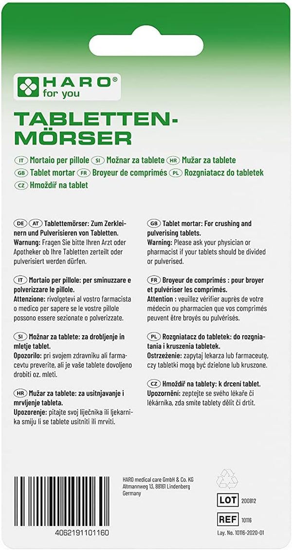 Haro Broyeur de comprimés avec compartiment de rangement pratique