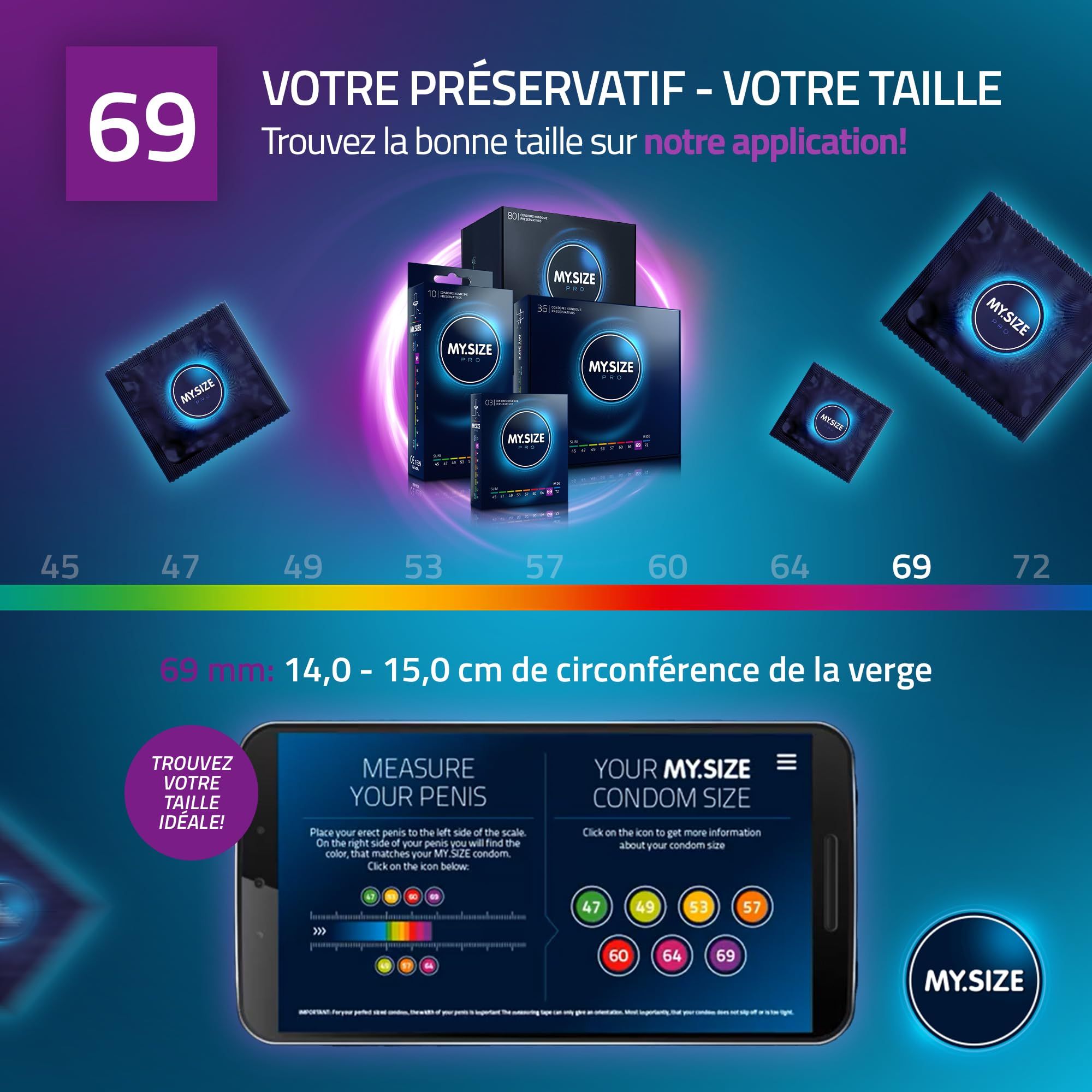Préservatifs My.Size Pro : 80 pièces, taille 69 mm. Qualité exceptionnelle pour la fonctionnalité et l'efficacité.