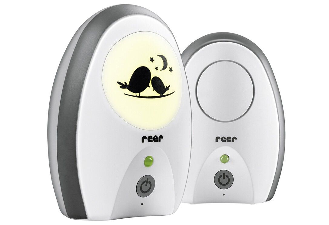 Deux babyphones avec veilleuse et motif oiseau.