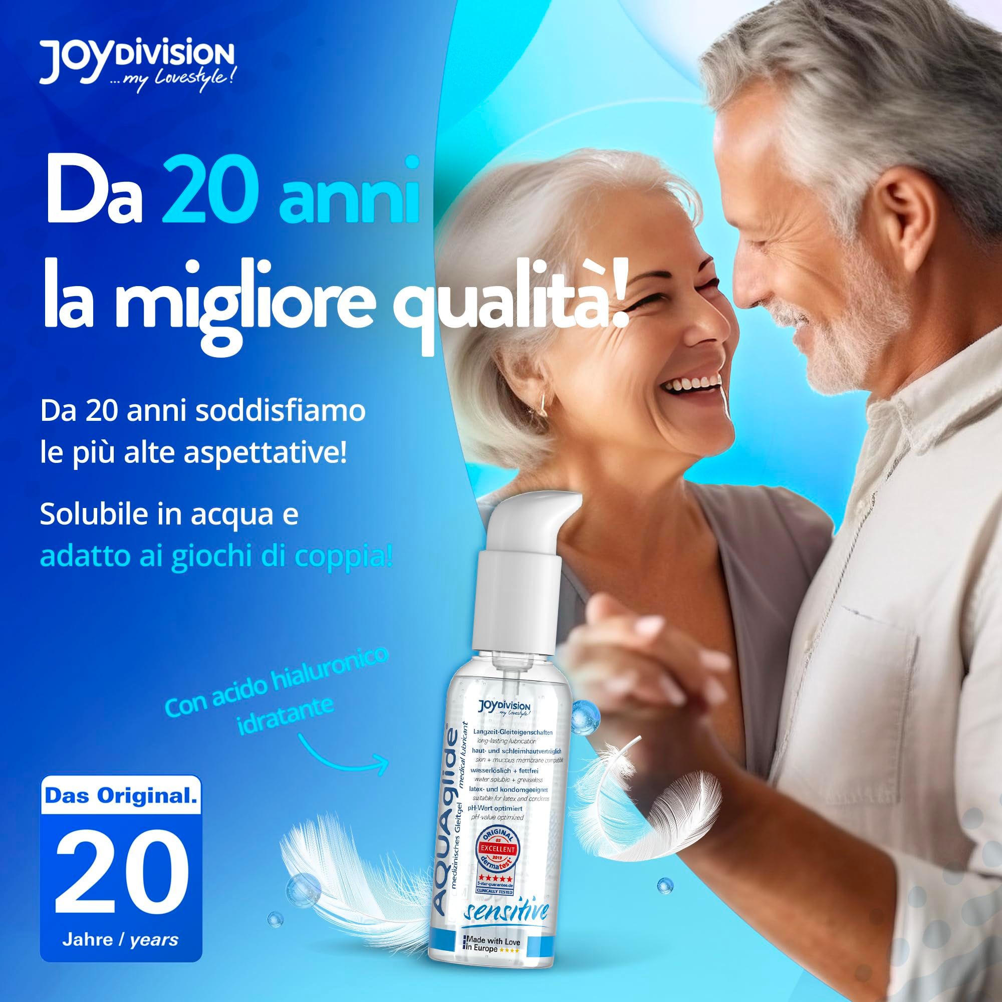 Lubrifiant Joydivision AQUAglide Sensitive, 125 ml, avec un couple âgé.