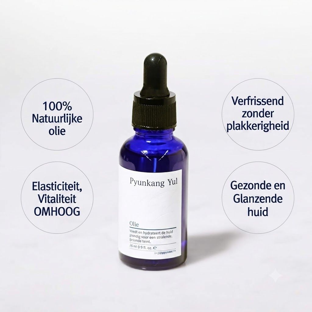 Blauwe glazen fles met pipet, Pyunkang Yul Olie, 30 ml.