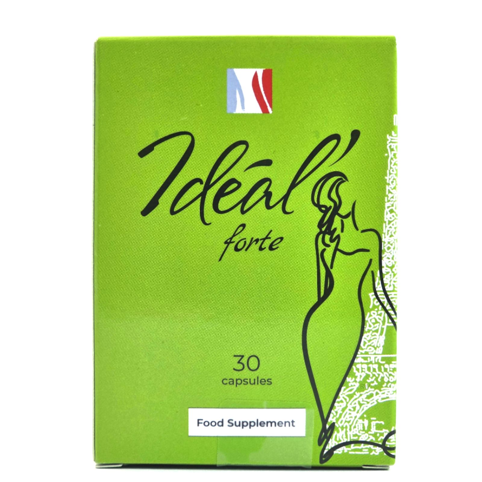 Emballage vert Ideal Forte avec silhouette de femme et inscription 30 capsules.