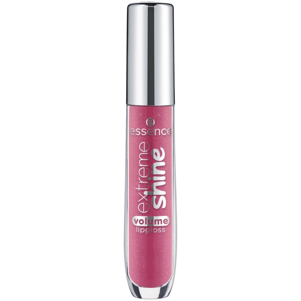 Essence Extreme Shine Volume Lipgloss, roze. Transparante tube met zilveren dop. Productnaam en merk zichtbaar.