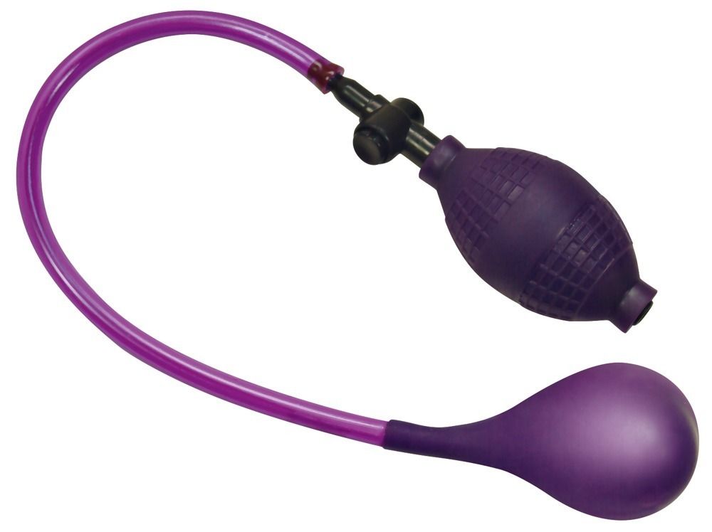 Plug anal gonflable avec pompe à main, violet. Composé d'un plug, d'un tube et d'une pompe.