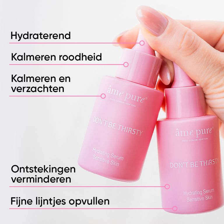 Voor-en-na vergelijking van roodheid en droogheid van de huid na gebruik van het serum.