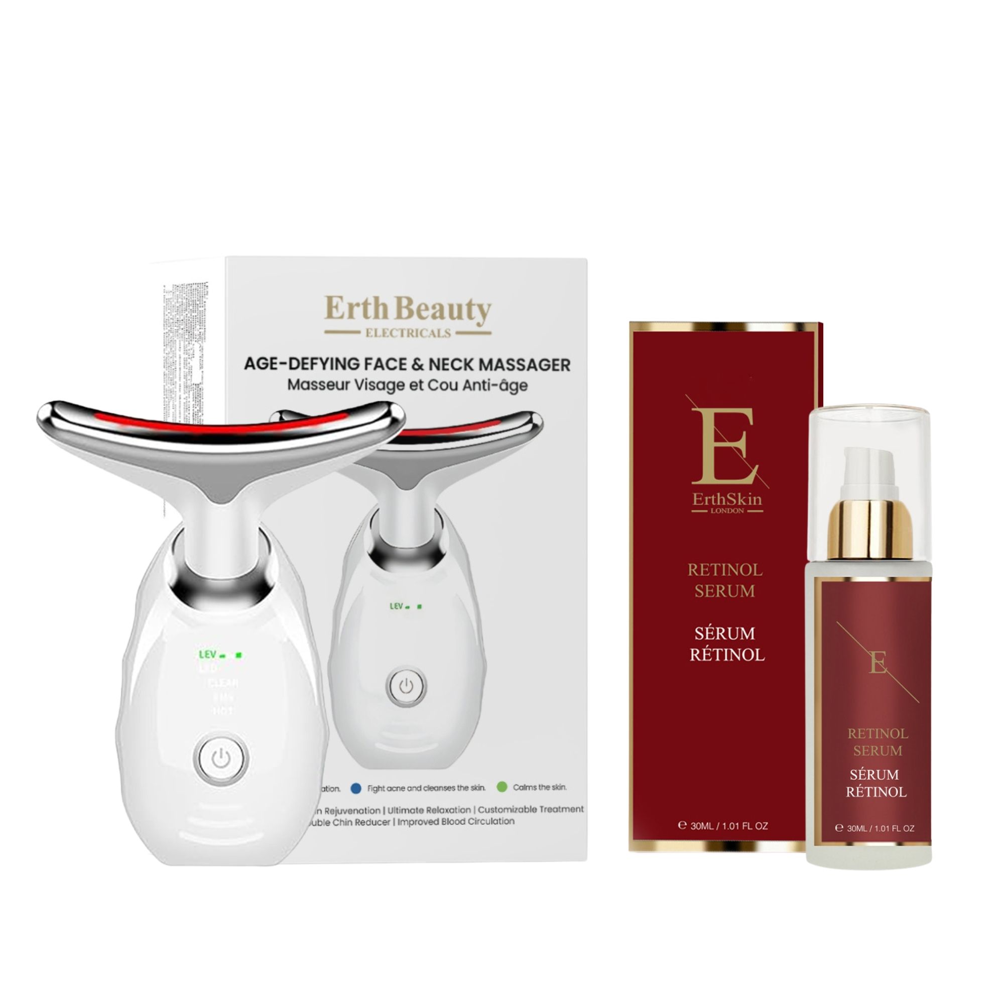 ErthSkin London Appareil Massage Visage Cou Duo Rétinol