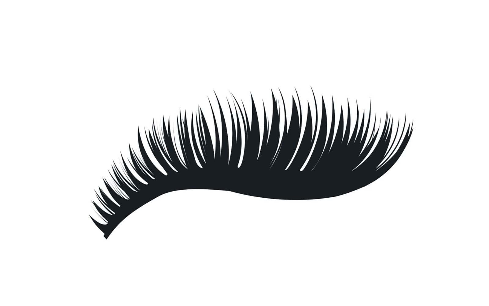 Illustration de cils noirs. Forme incurvée, nombreux traits fins.