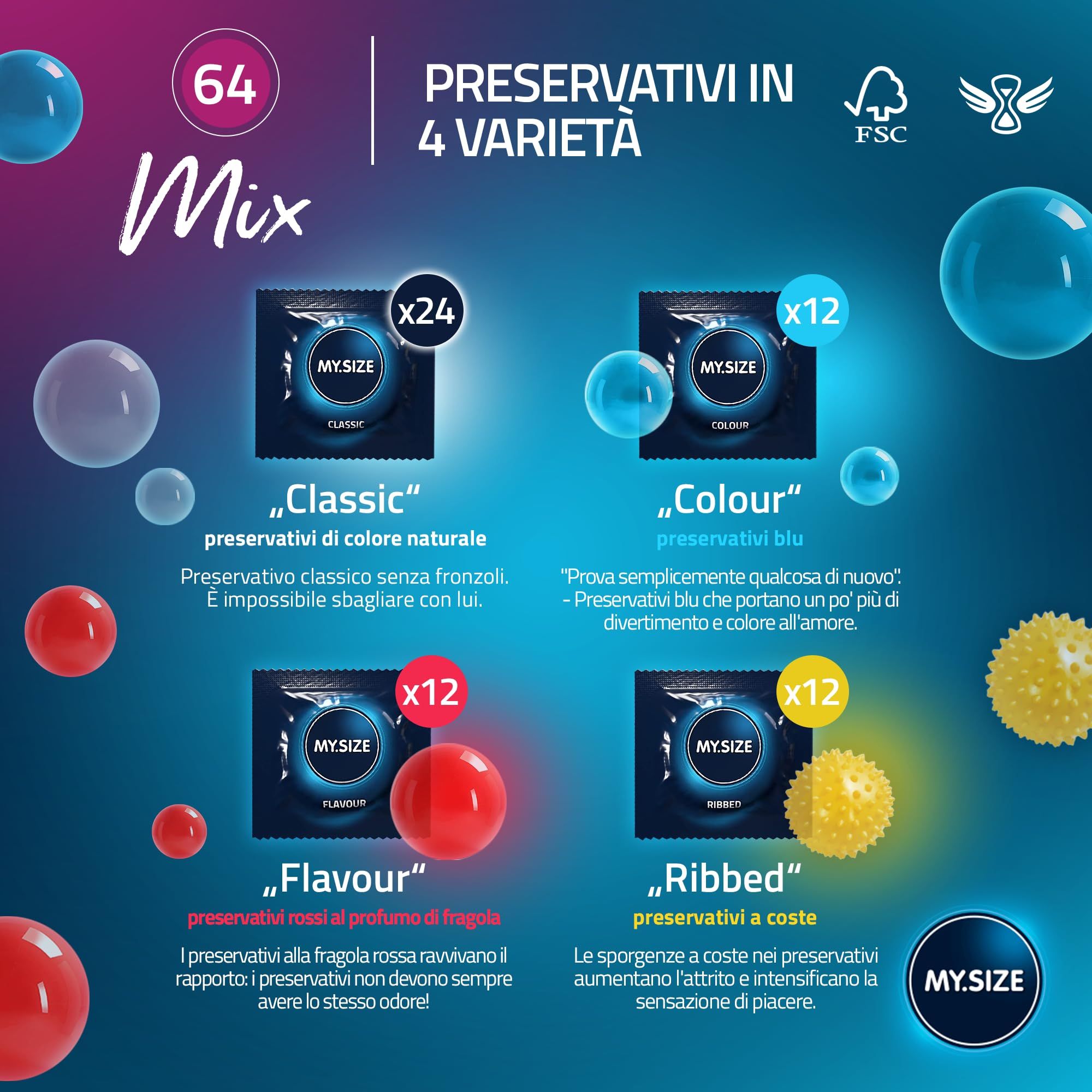 MY.SIZE Mix Préservatif Set Taille 6 64mm
