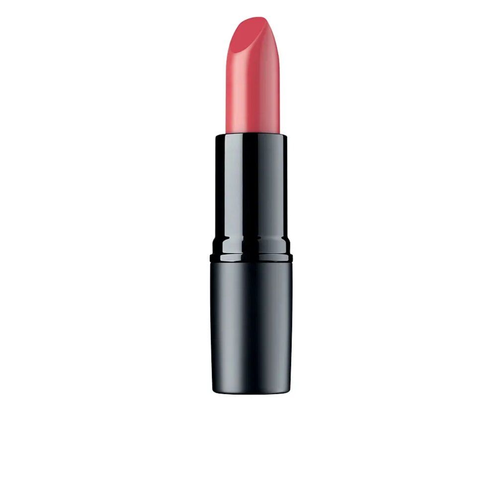 Rouge à lèvres rose dans un étui noir. Le rouge à lèvres est ouvert.