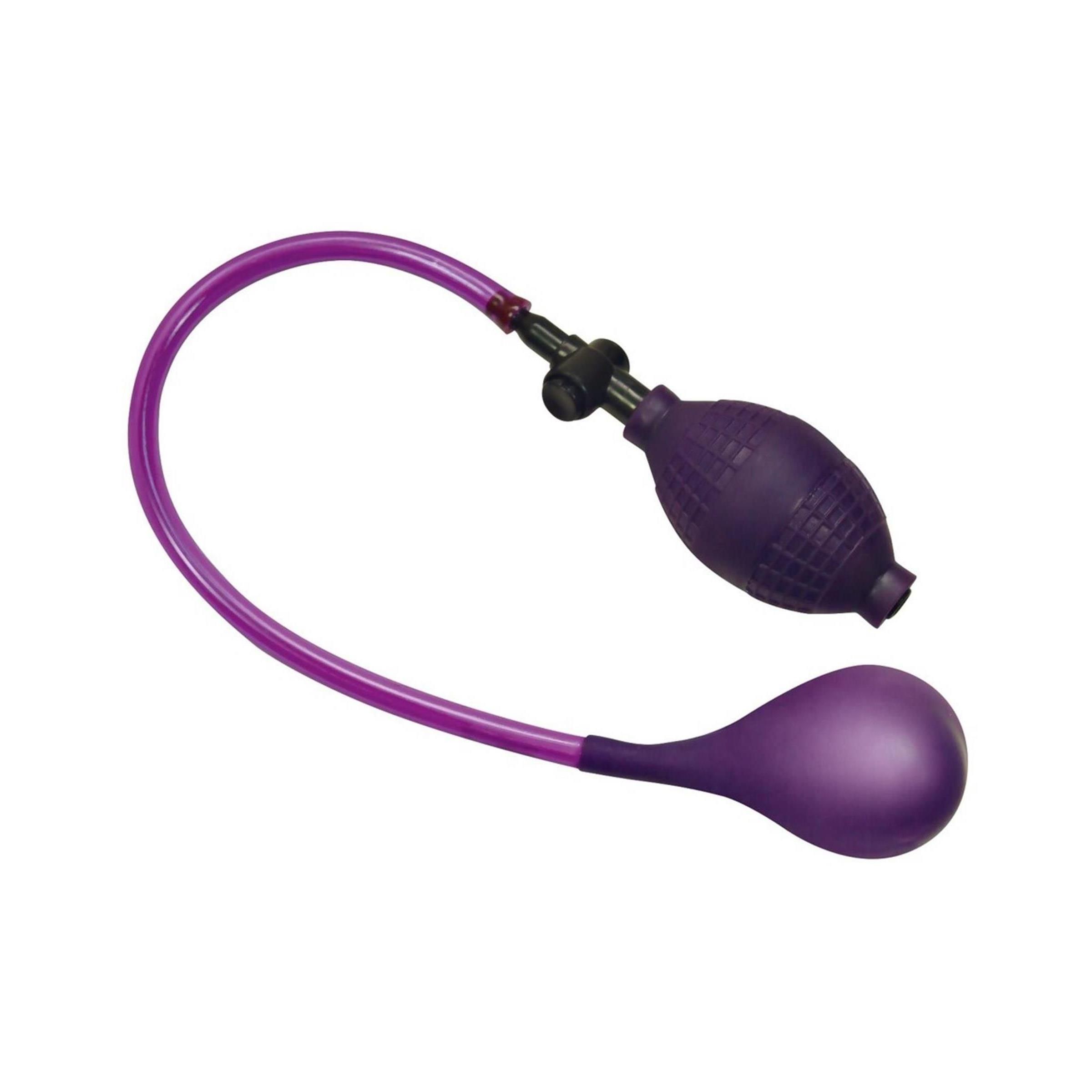Plug anal gonflable avec pompe à main, violet. Composé d'un plug, d'un tube et d'une pompe.