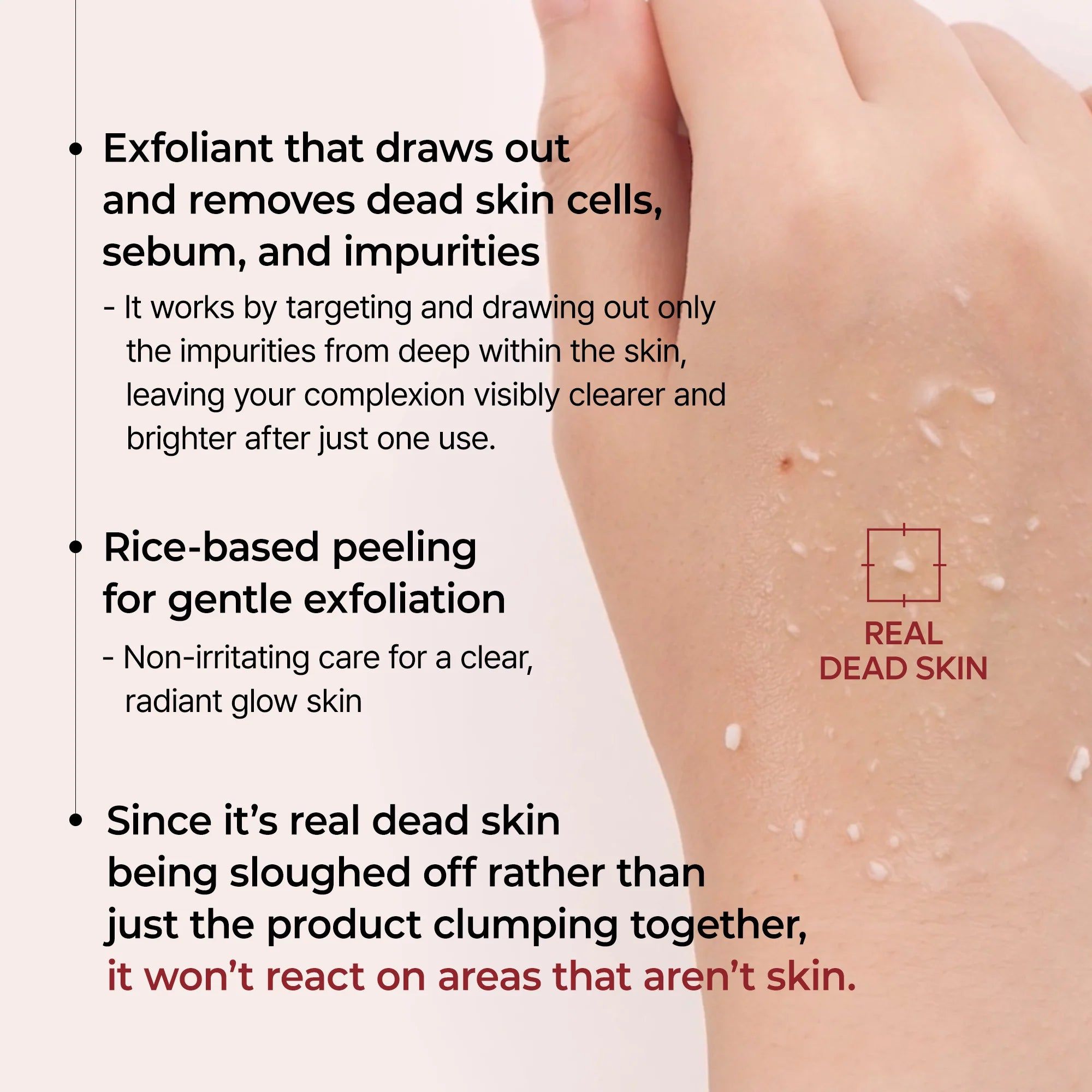 Gommage pour la peau élimine les cellules mortes et les impuretés.