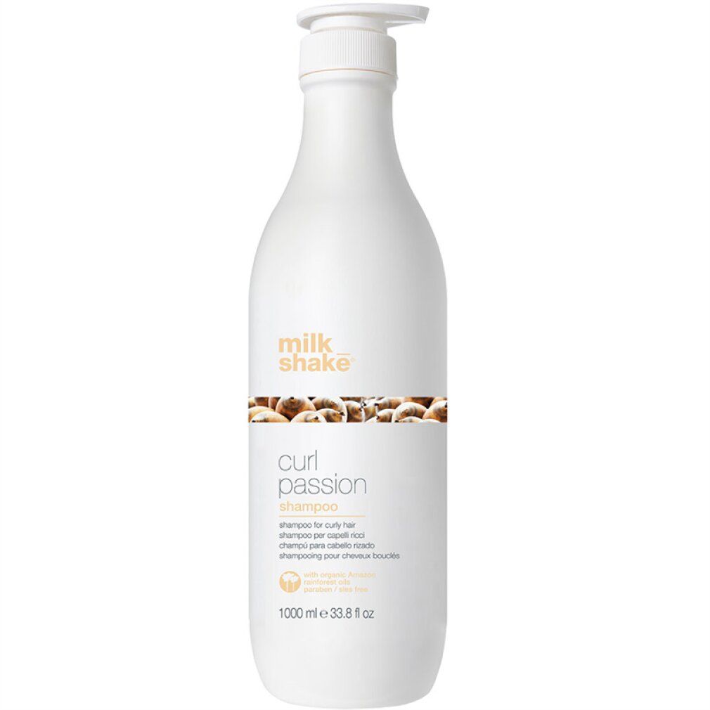 Flacon pompe blanc avec Milkshake Curl Passion Shampooing pour cheveux bouclés. 1000 ml.