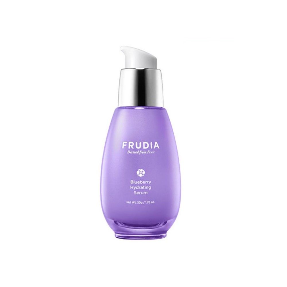 Paarse pompfles met Frudia Blueberry Hydrating Serum.