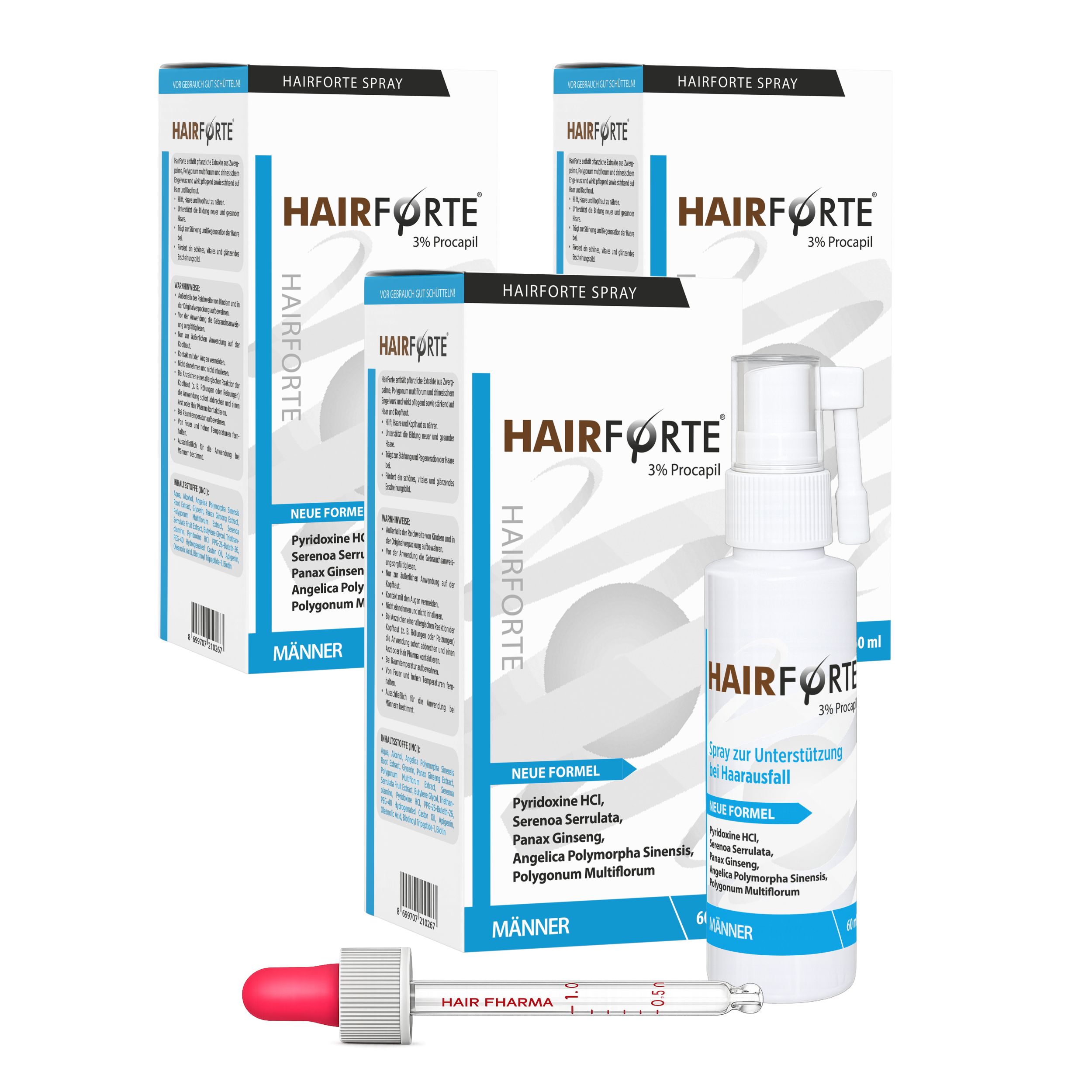 Hairforte Spray 3% Procapil contre la perte de cheveux, bloqueur de DHT