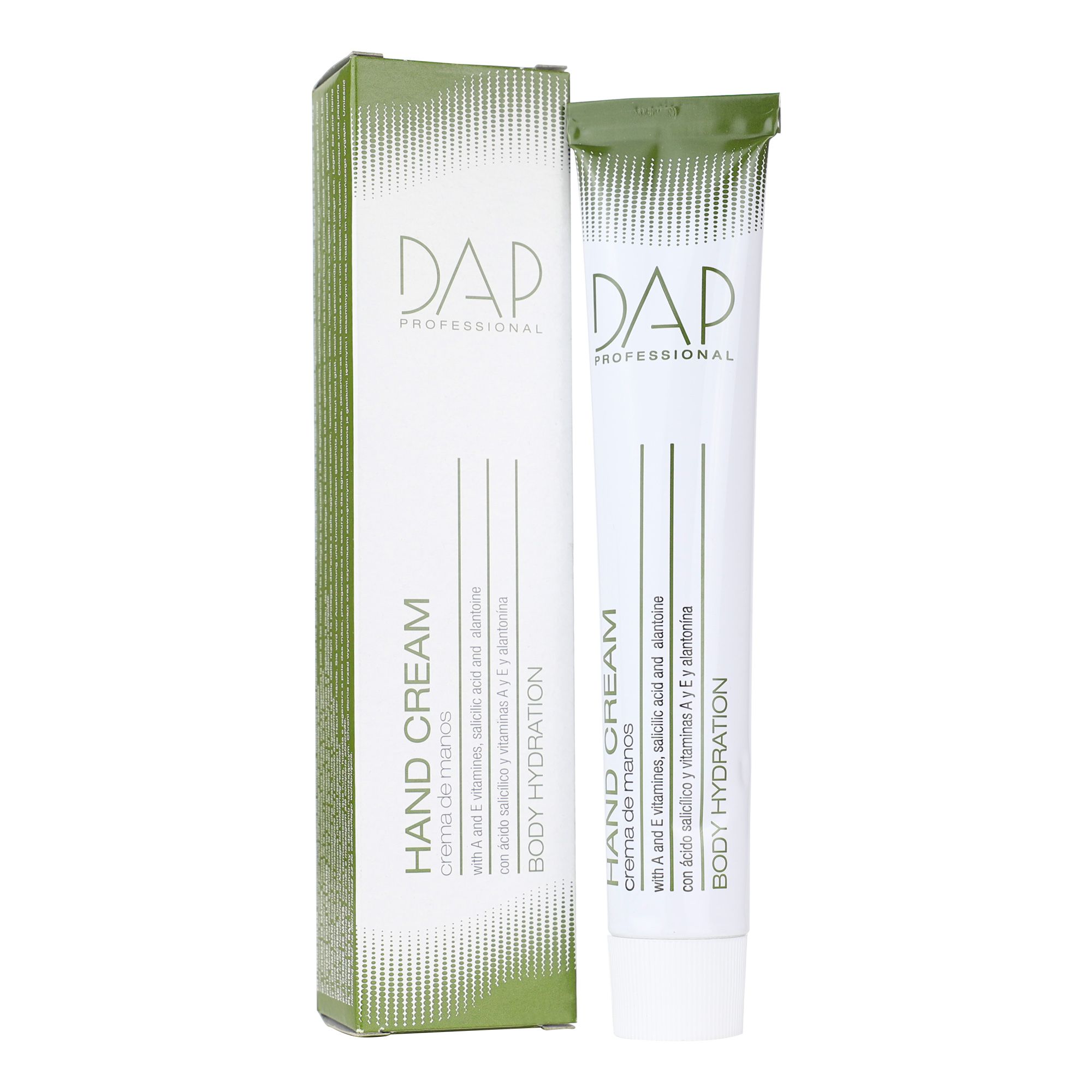 DAP Handcrème tube en verpakking met vitamine A en E, salicylzuur en allantoïne.