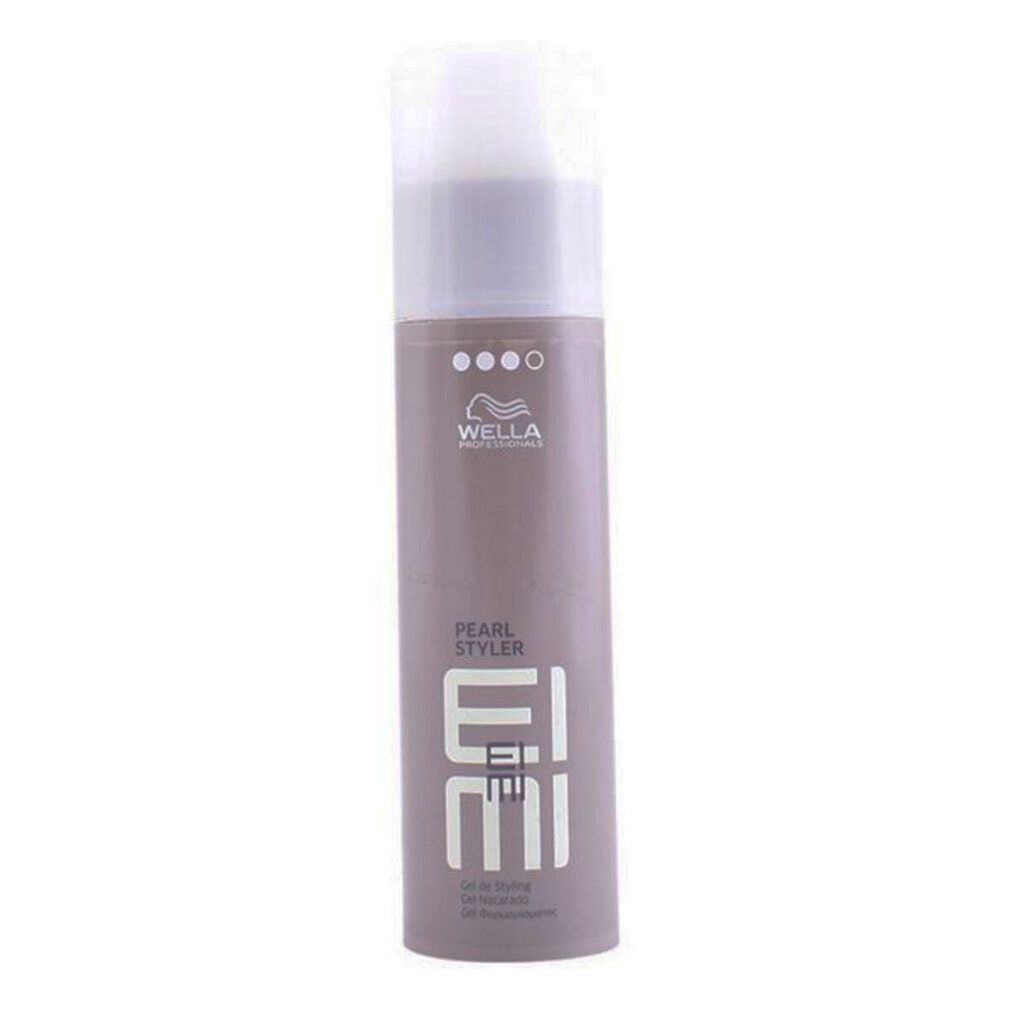 Flacon Wella Eimi Pearl Styler. Flacon gris clair avec bouchon blanc. Nom du produit et logo visibles.