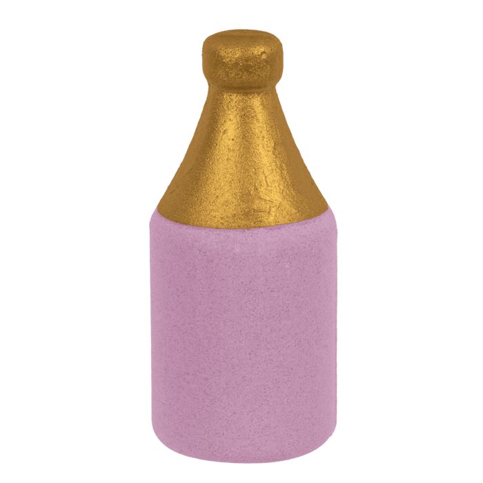 Badbruisbal in flesvorm, goudkleurige kop, roze lichaam. Geen verpakking. Vorm van een champagnefles.
