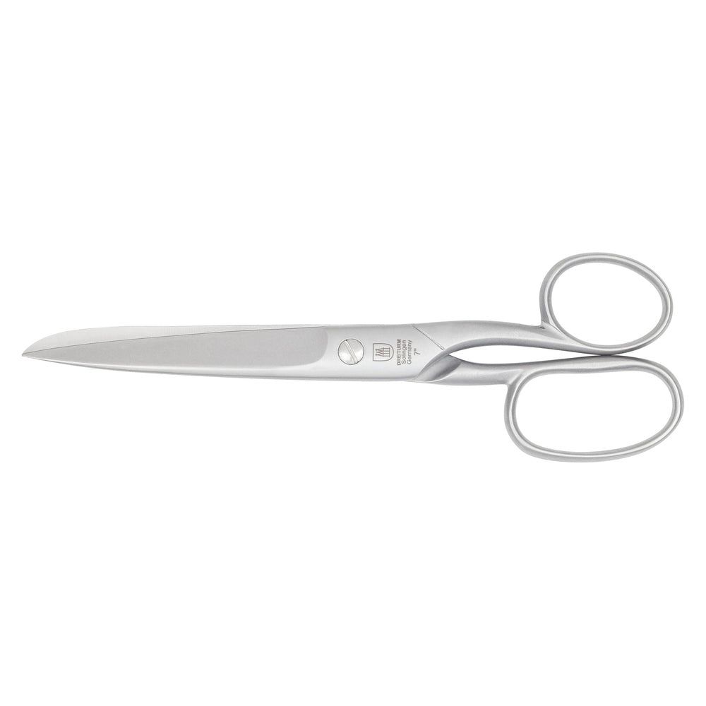 Zilveren schaar met afgeronde handgrepen. Logo en tekst op het blad. Original Solingen.