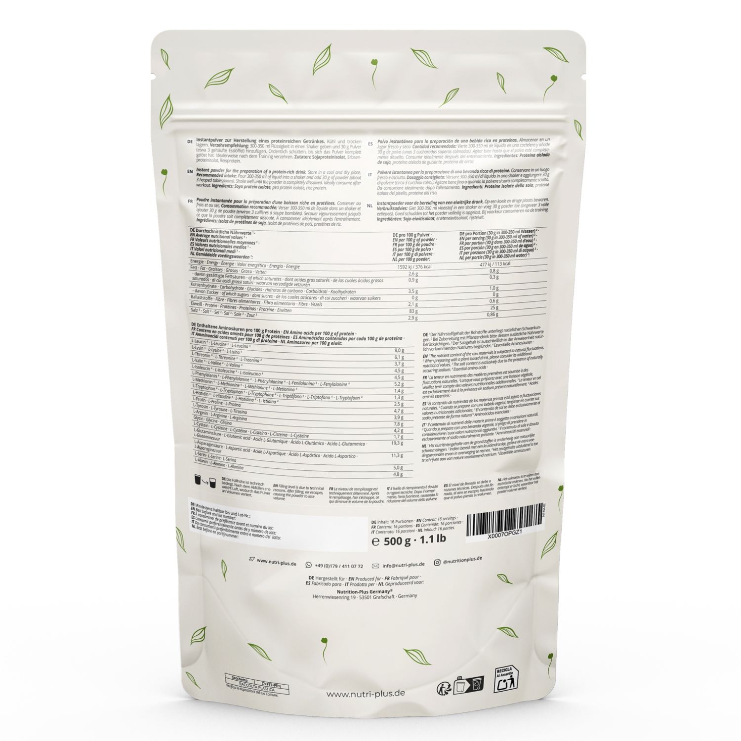 nutri+ Natures Proteïnepoeder 500 g - Eiwitpoeder zonder zoetstof
