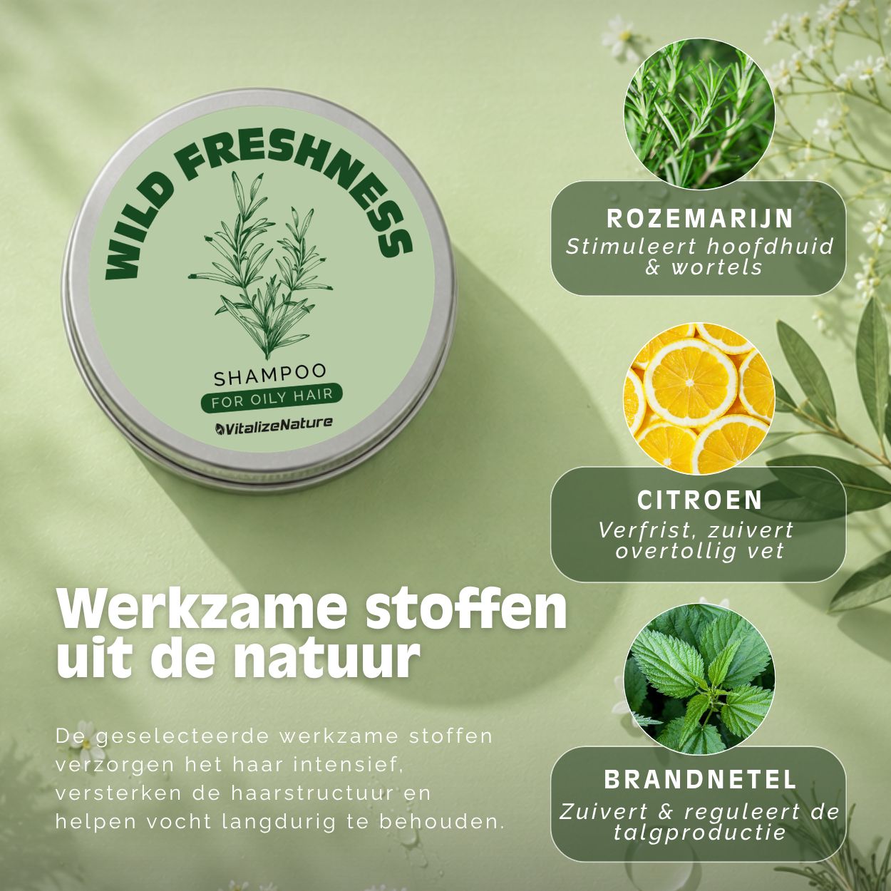 VitalizeNature Wild Freshness Shampoo Bar – Brandnetel & Rozemarijn voor Vet Haar