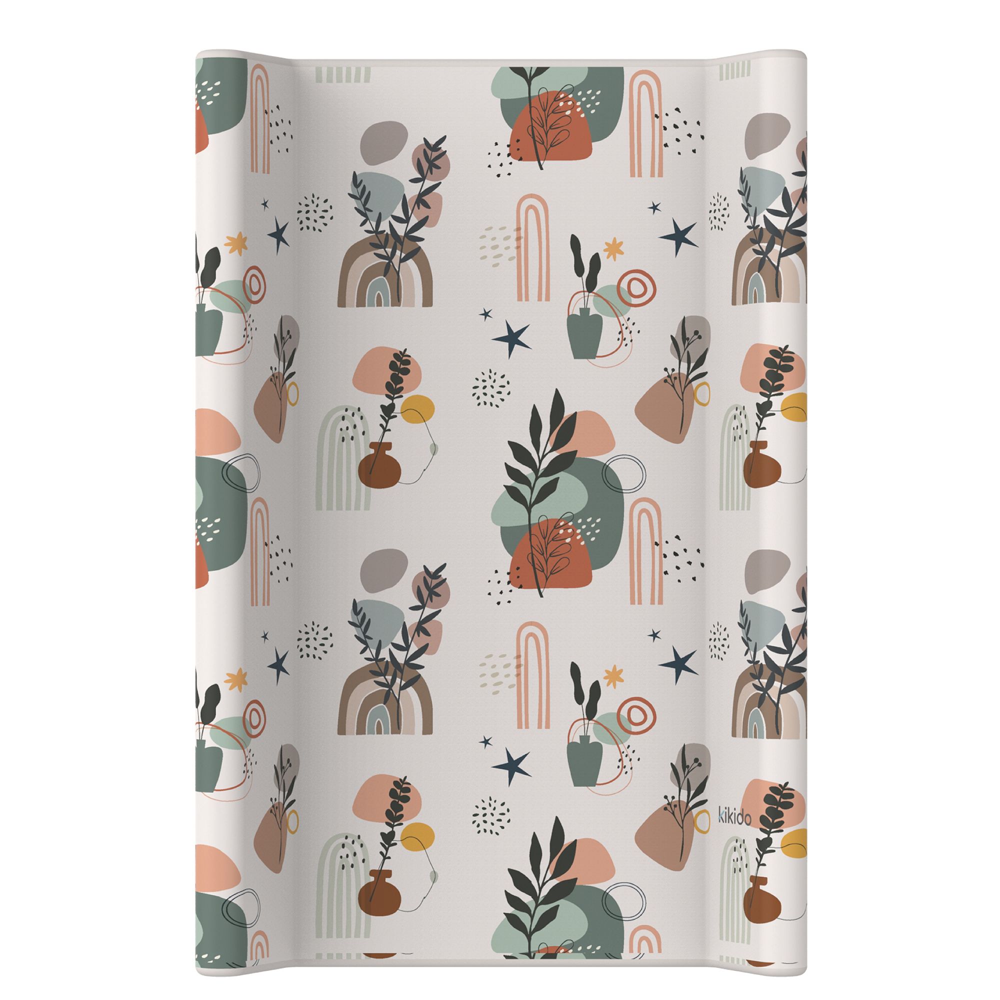 Matelas à langer avec motif abstrait d'arcs et de plantes, neutre.