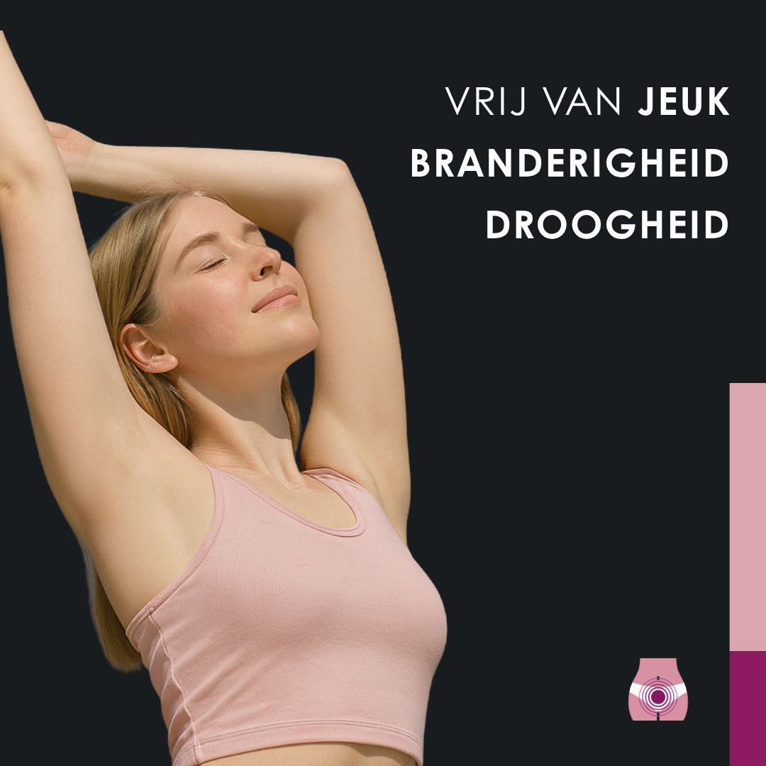 Femme aux yeux fermés, bras levés. Texte : VRIJ VAN JEUK, BRANDERIGHEID, DROOGHEID. Haut rose.