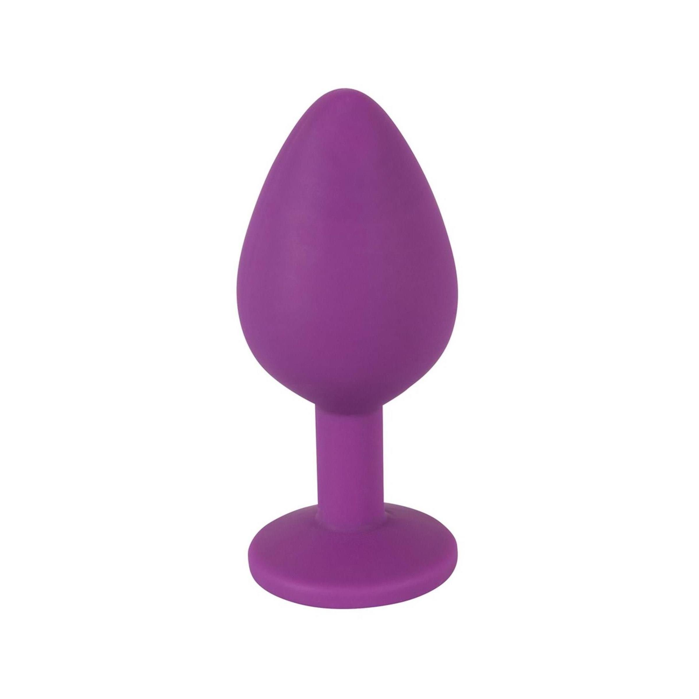 Plug anal violet avec bijou, vue frontale.