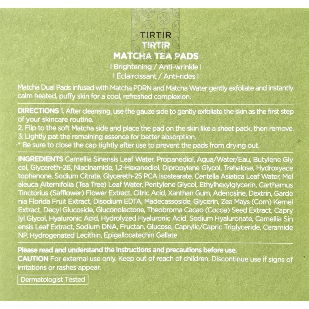 TIRTIR Matcha Tea Pads: Verhelderend, Anti-rimpel, Anti-vlekken.