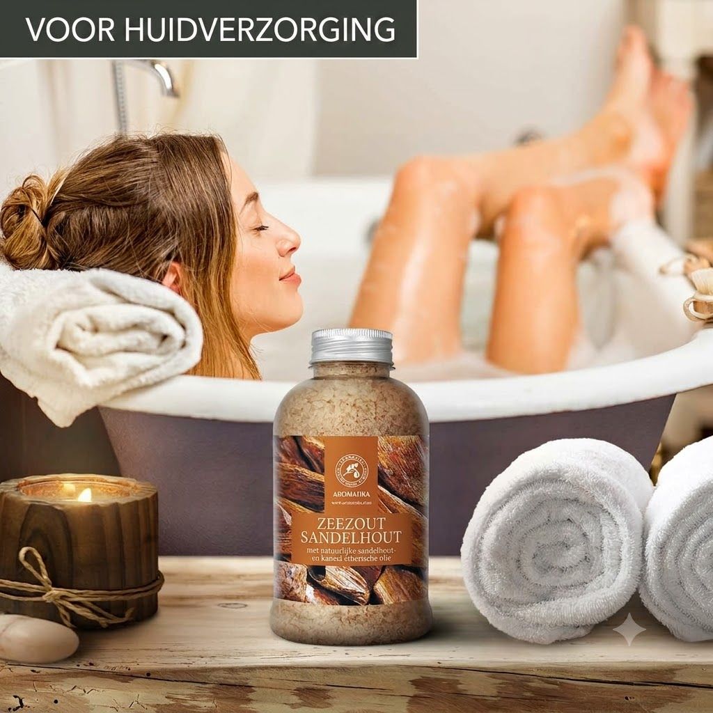 Fles met zeezout scrub met sandelhout.