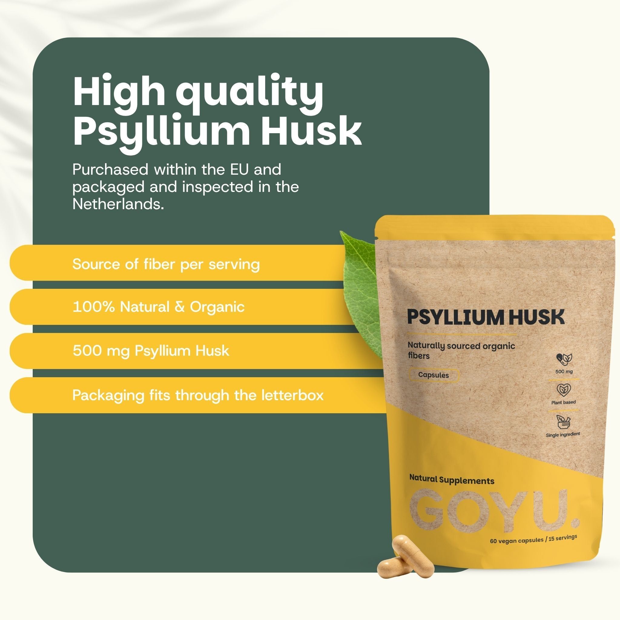 Capsules de psyllium de haute qualité : 500 mg, 100% naturel, bio, expédiable par la poste.