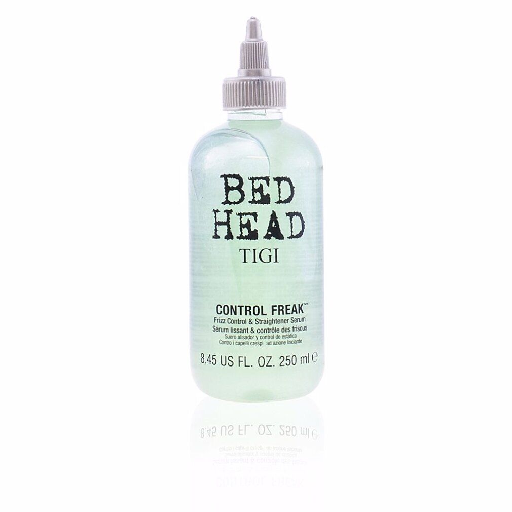 Transparante fles met serum. Opschrift: Bed Head TIGI Control Freak. Inhoud: 250 ml.