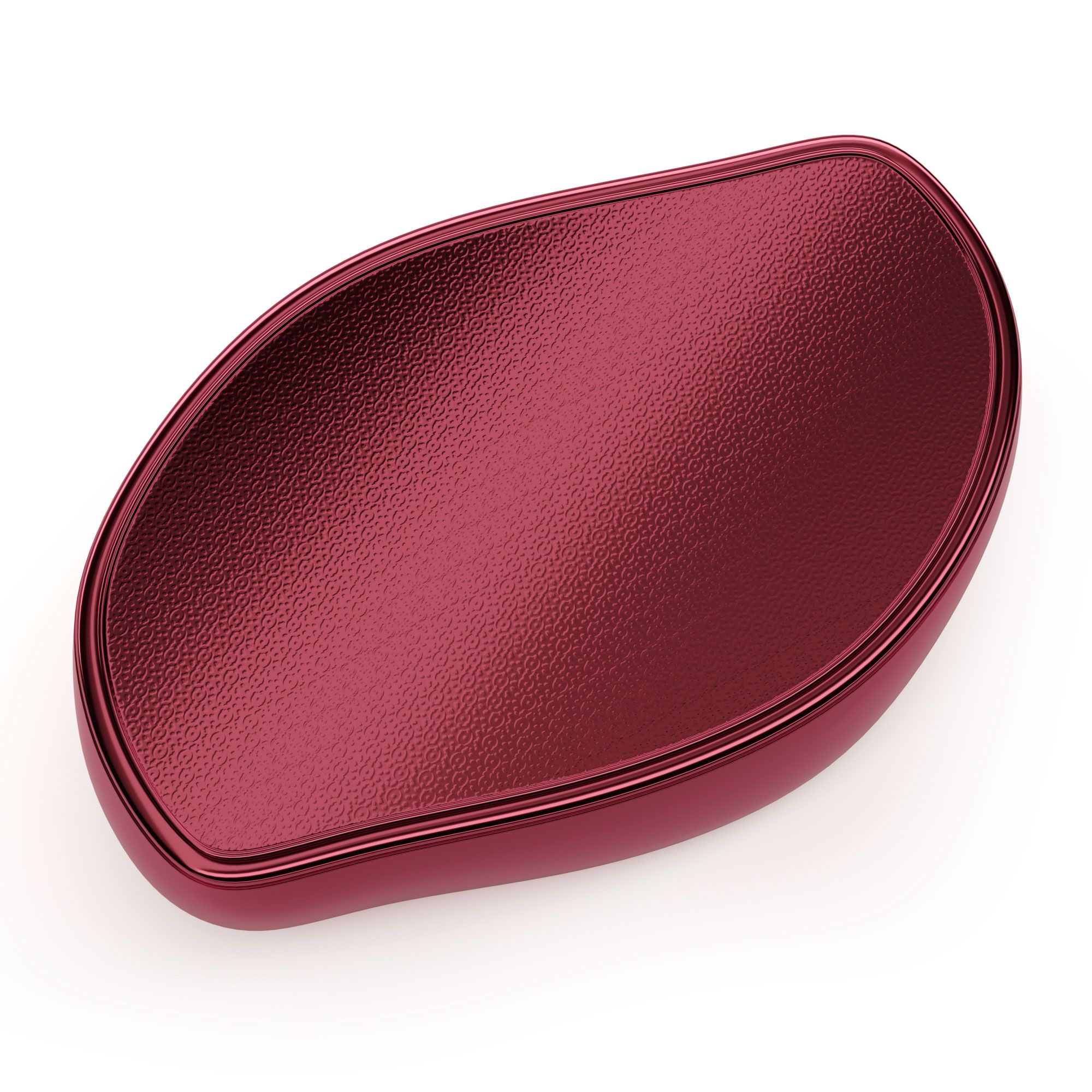Appareil ovale rouge avec surface texturée. Bordure rouge brillante.