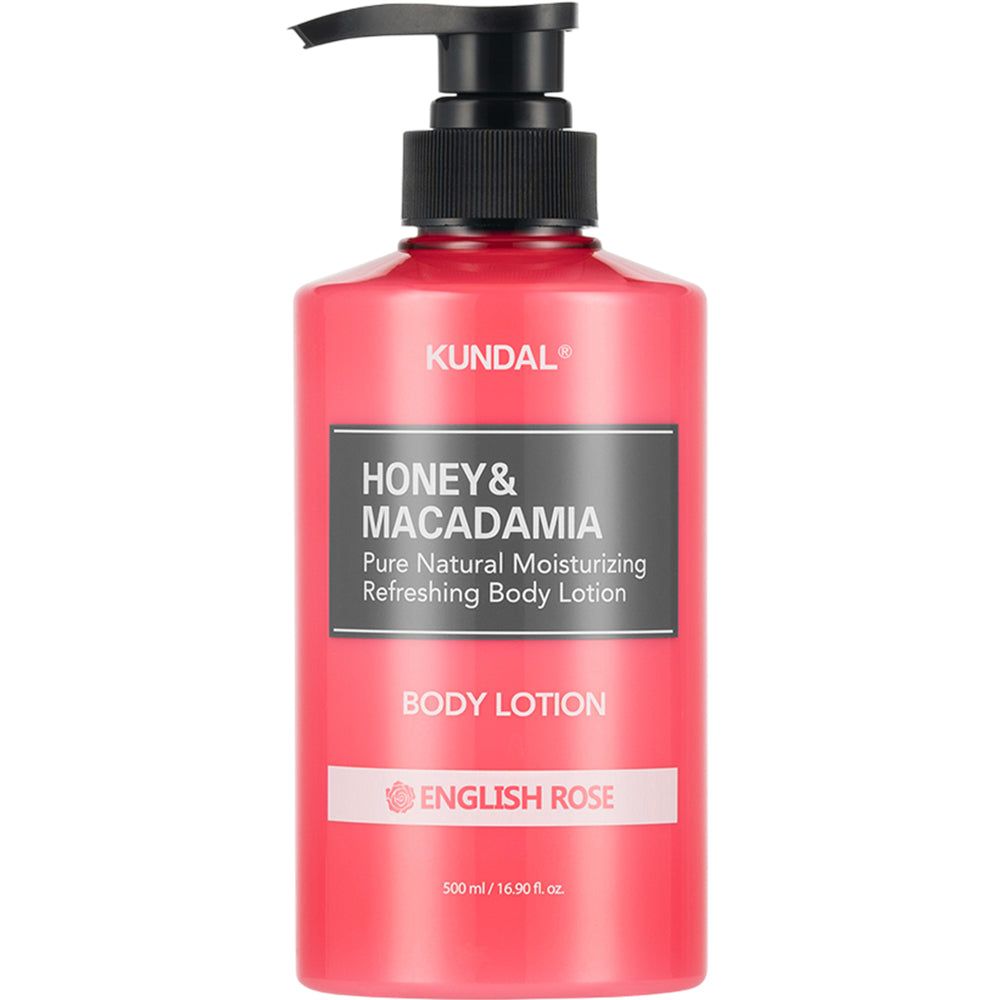 Kundal bodylotion English Rose geur. Roze fles met zwarte pompdispenser. 500ml.