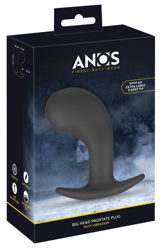 Verpakking van een zwarte prostaat vibrator met productafbeelding en details zoals 'Vibration' en 'USB Rechargeable'.
