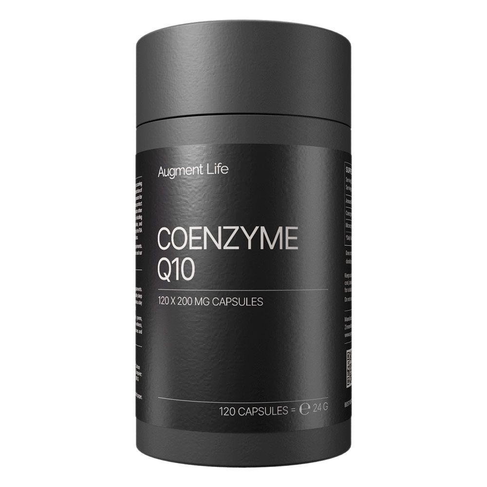 Zwarte pot Augment Life Co-enzym Q10, 120 capsules van 200 mg.