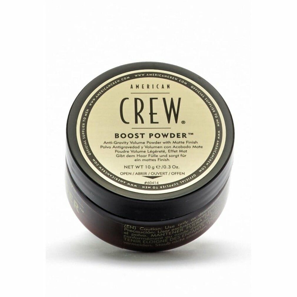 American Crew Boost Powder in een zwarte pot met gouden opdruk.