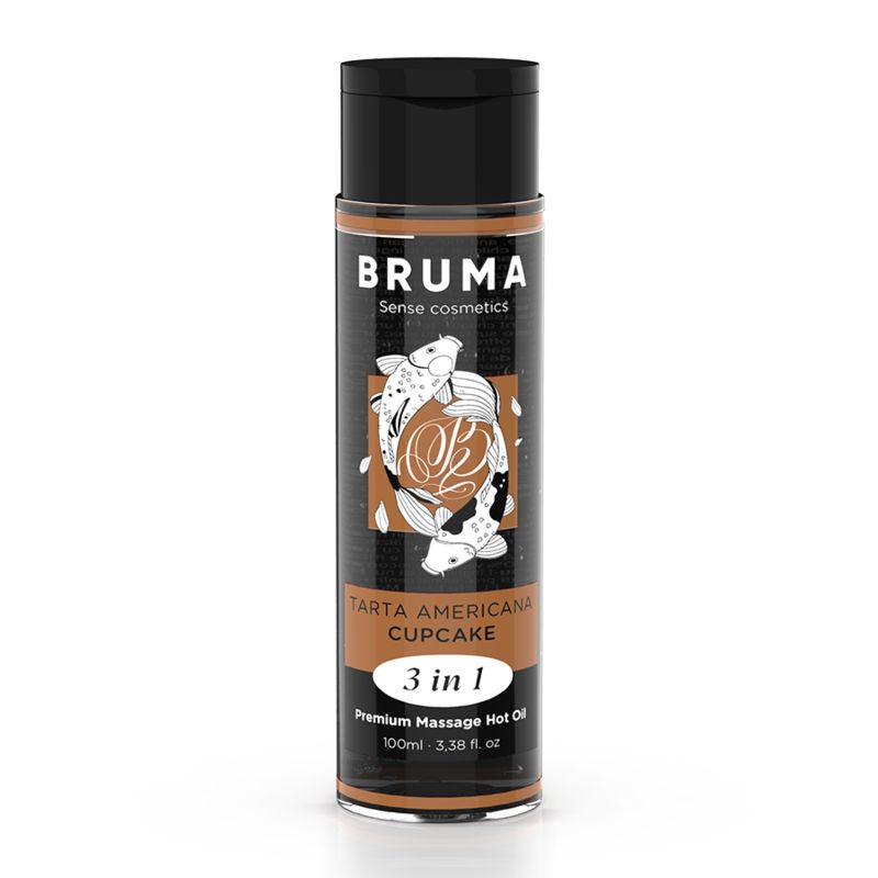 BRUMA 3 in 1 Premium Massage Hot Oil fles met etiket en zwarte dop.
