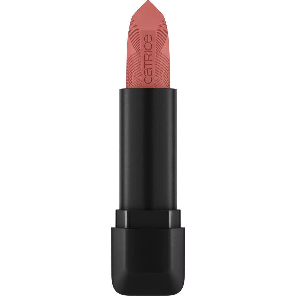 Roze lippenstift in zwarte huls. De lippenstift heeft het woord "Catrice".