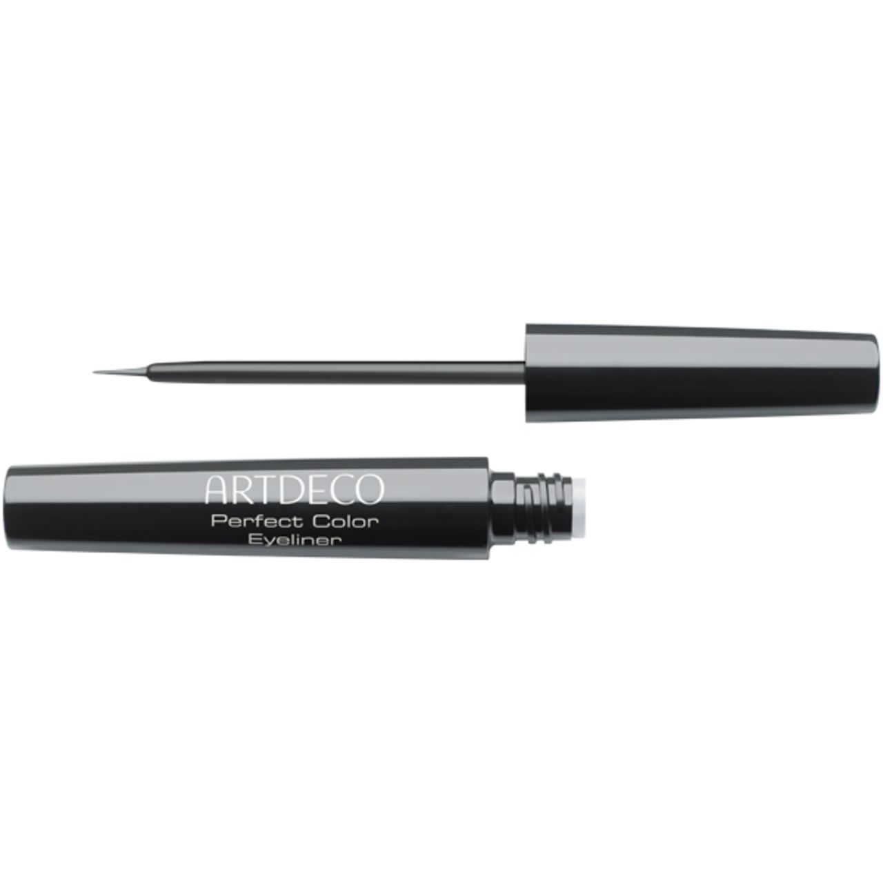 Zwarte eyeliner met dop en applicator. Opschrift: ARTDECO Perfect Color Eyeliner.