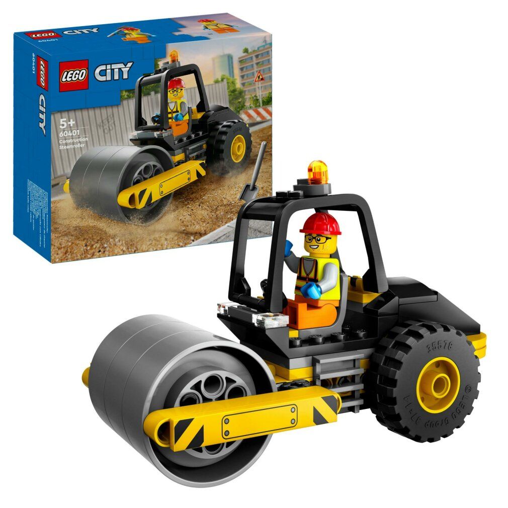 LEGO City 60401. Compacteur avec figurine. Noir et jaune. L'emballage montre le set. Pour enfants de 5 ans et plus.