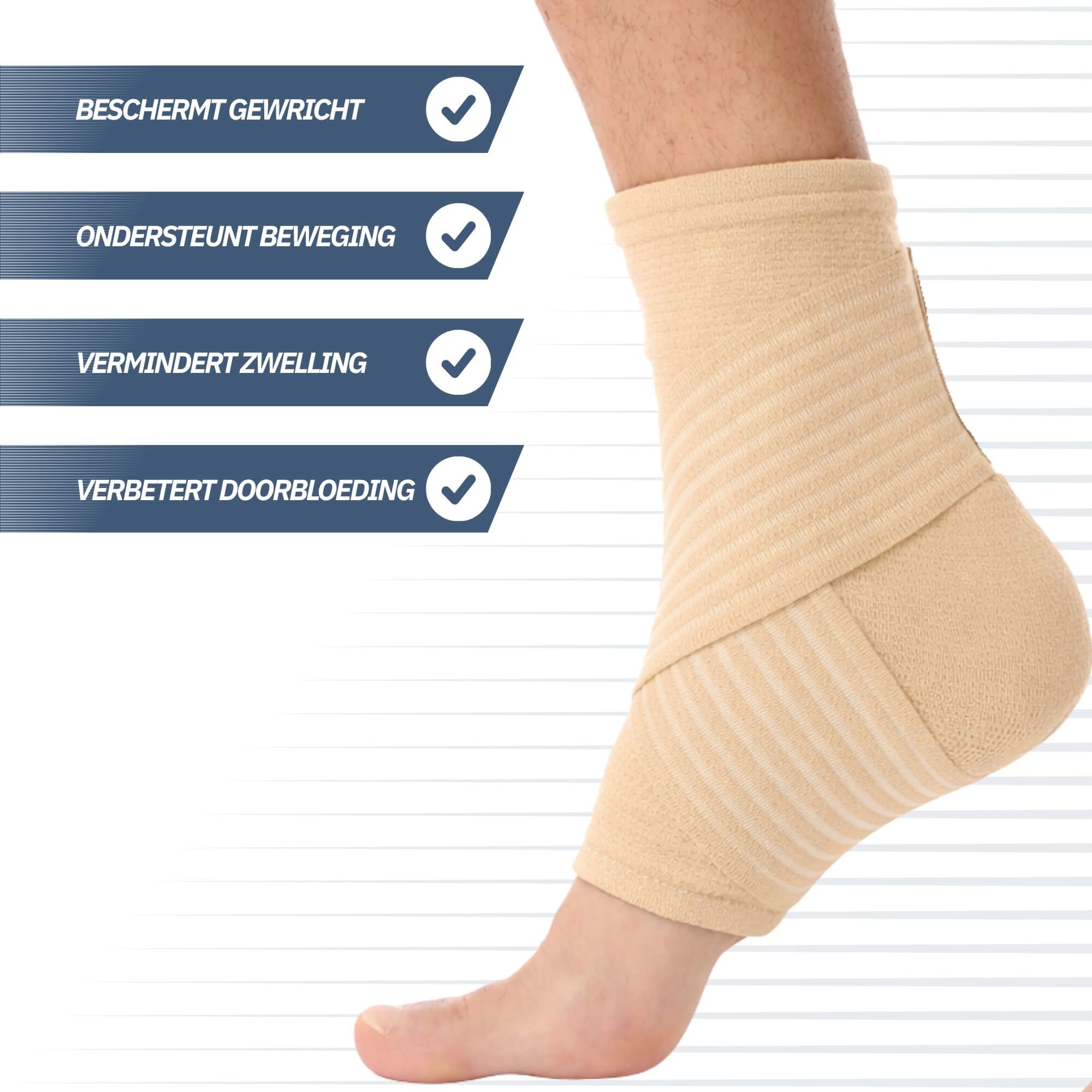 Beige enkelbrace, one size, met opschrift 'ONE SIZE FITS MOST'.